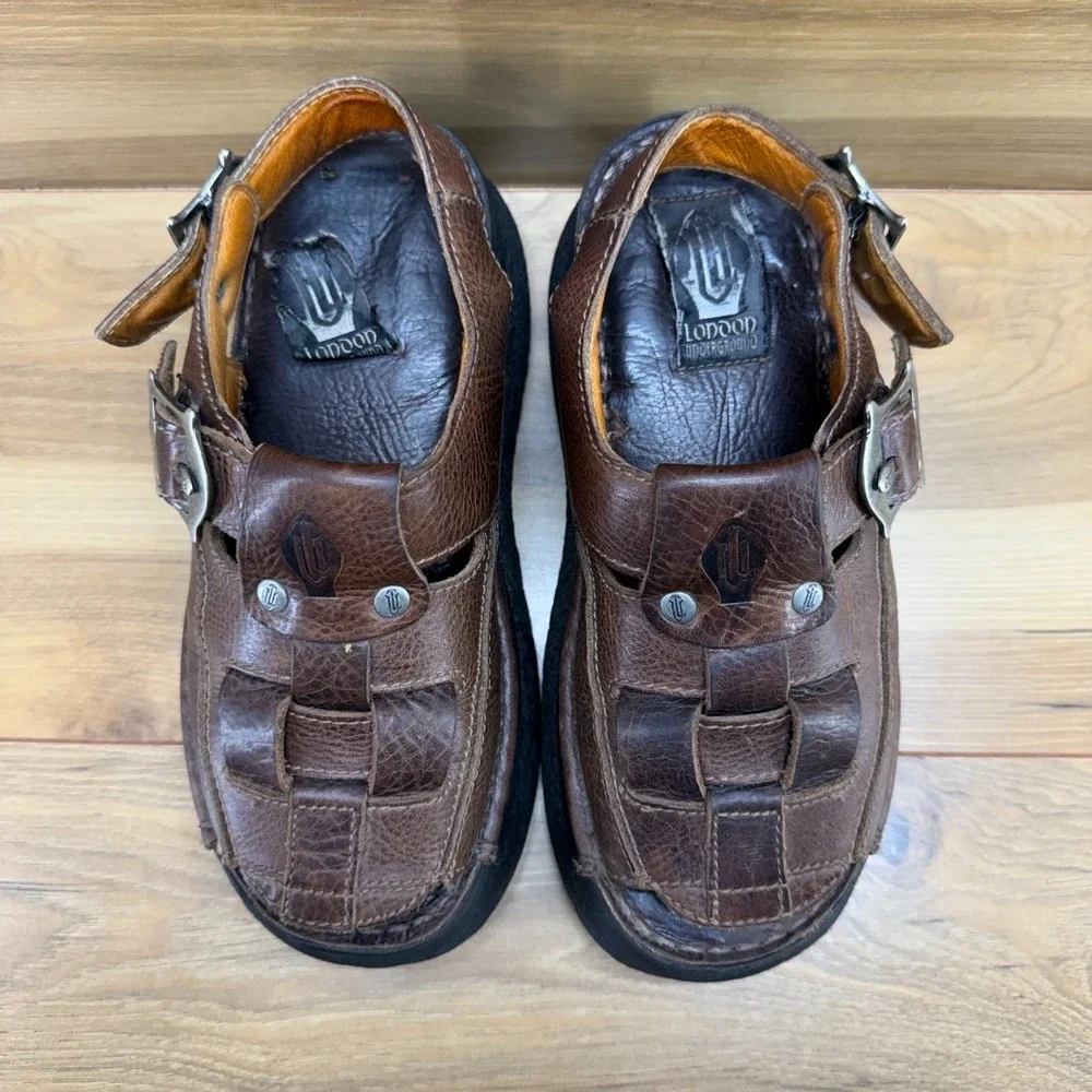 LONDON UNDERGROUND Vintage Chunky Tucson 8 8.5 Womens Brown Platform Slingback